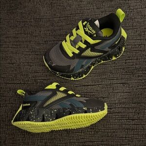 Brand New - Reebok - Size 5T - Black Green & Neon Yellow Sneakers